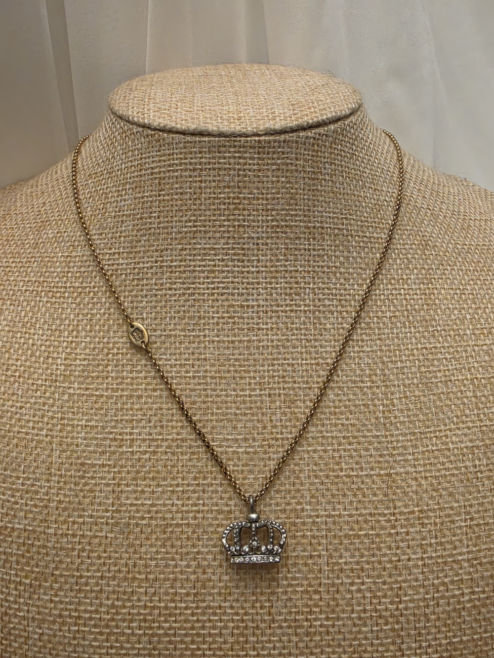Vintage Juicy Couture Pave Silver Crown Pendant Two-Tone Gold Cable Necklace